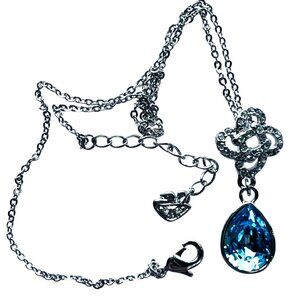 Blue & Clear Swarovski Crystal Teardrop Pendant 16" Silver-tone Necklace Swan